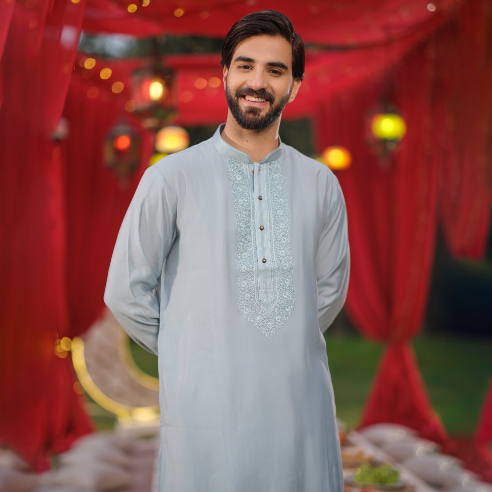 LUBNAN Men’s Ash Color Regular Fit Premium Panjabi