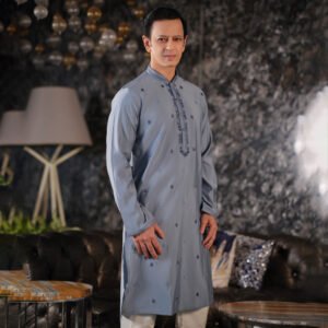 LUBNAN Men’s Ash Color Regular Fit Premium Panjabi